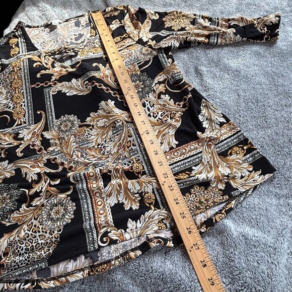 Cato Womens Top Large Equestrian Print Textured Stretch Old Money Floral 17814 - Picture 5 of 9